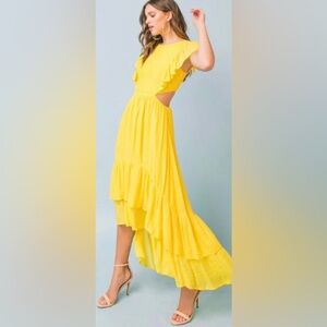 FLYING TOMATO high low ruffle tiered maxi dress smocked back w/ cutouts 🎉SALE